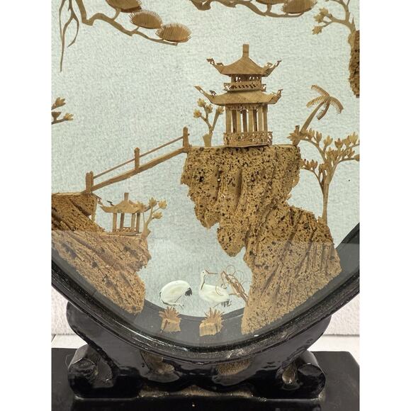 Vintage Chinese Diorama Shadow‎ Box Landscape Art Carved Cork Lacquer Wood - Picture 2 of 6